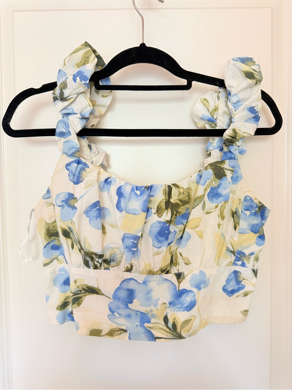 Abercrombie & Fitch Blue and Green Floral Ruffle-Strap Crop Top